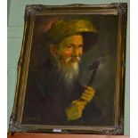 T Chan, Portrait of an opium smoker, signed, oil on board