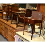 Two reproduction side tables; a three height reproduction chest of drawers; an occasional cabinet