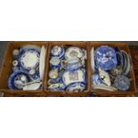A large assortment of blue and white transfer printed wares including Spode Italian pattern, Royal