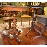 A late Victorian oak and mahogany octagonal tilt-top occasional table, barley twist column, three