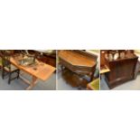 An early 20th century carved oak sideboard together with four oak dining chairs, a further oak