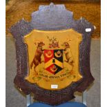 A painted Bradford coat of arms wooden plaque by repute previously from Bradford Town Hall