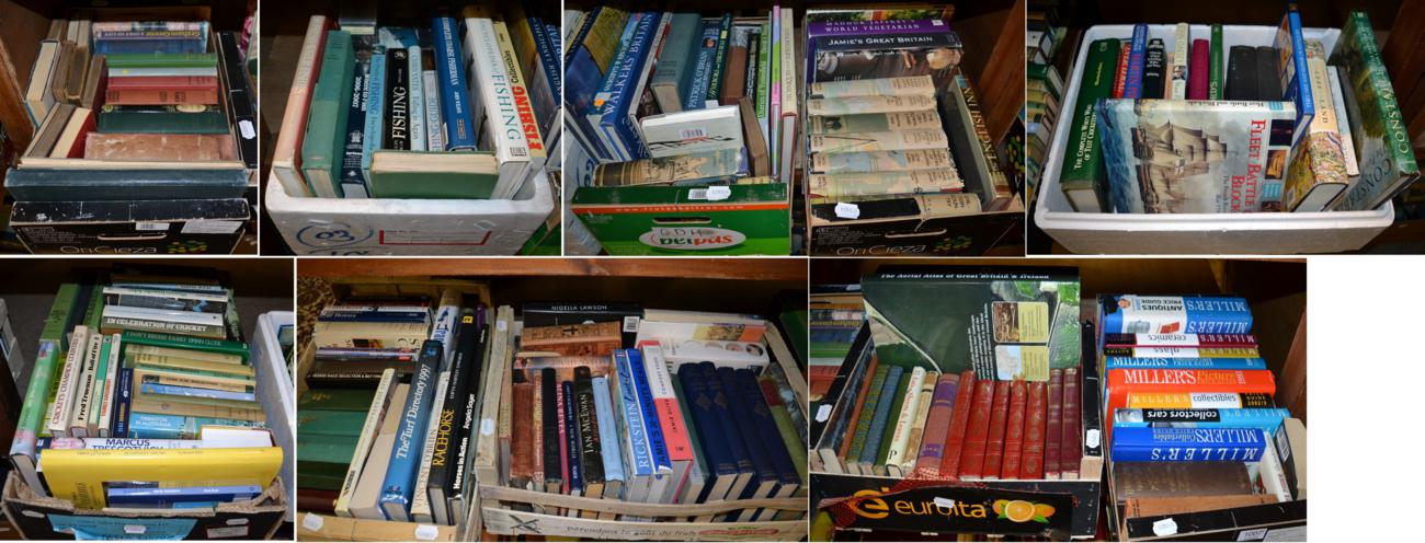 Quantity of books relating to cricket, horse riding, fishing, English Guides (eleven boxes)