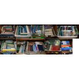 Quantity of books relating to cricket, horse riding, fishing, English Guides (eleven boxes)