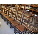 A set of six oak dining chairs and a Bentwood high stool (7)