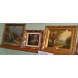 Three oil pictures depicting rural scenes, two oil on canvas and one oil on board, unsigned (3)