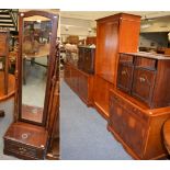 Three reproduction side cabinets, an open bookcase, four bedroom side cabinets and a reproduction