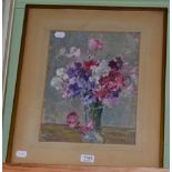 Owen Bowen (1873-1967) Still life of sweetpeas in a glass fluted vase, signed and dated (19)26,