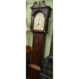 An oak eight day longcase clock, arch painted dial signed Willm Bissett, Sunderland