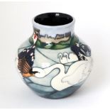 A modern Moorcroft pottery Swan Upping pattern TRIAL vase, with painted and impressed marks, 13.