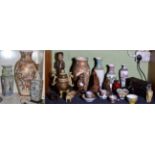 A group of Oriental items including a large Satsuma vase, a small Satsuma vase, a famille rose vase,