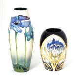 A modern Moorcroft pottery TRIAL vase in the Cornflower Calvacade pattern, with painted and