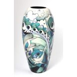 A modern Moorcroft Royal Dolphins pattern vase, by Nicola Slaney, with painted and impressed