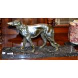 An Art Deco spelter model of a Borzoi on a marble base