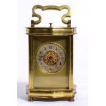 A brass striking and repeating carriage clock, dial signed Elkington & Co Ltd, Paris