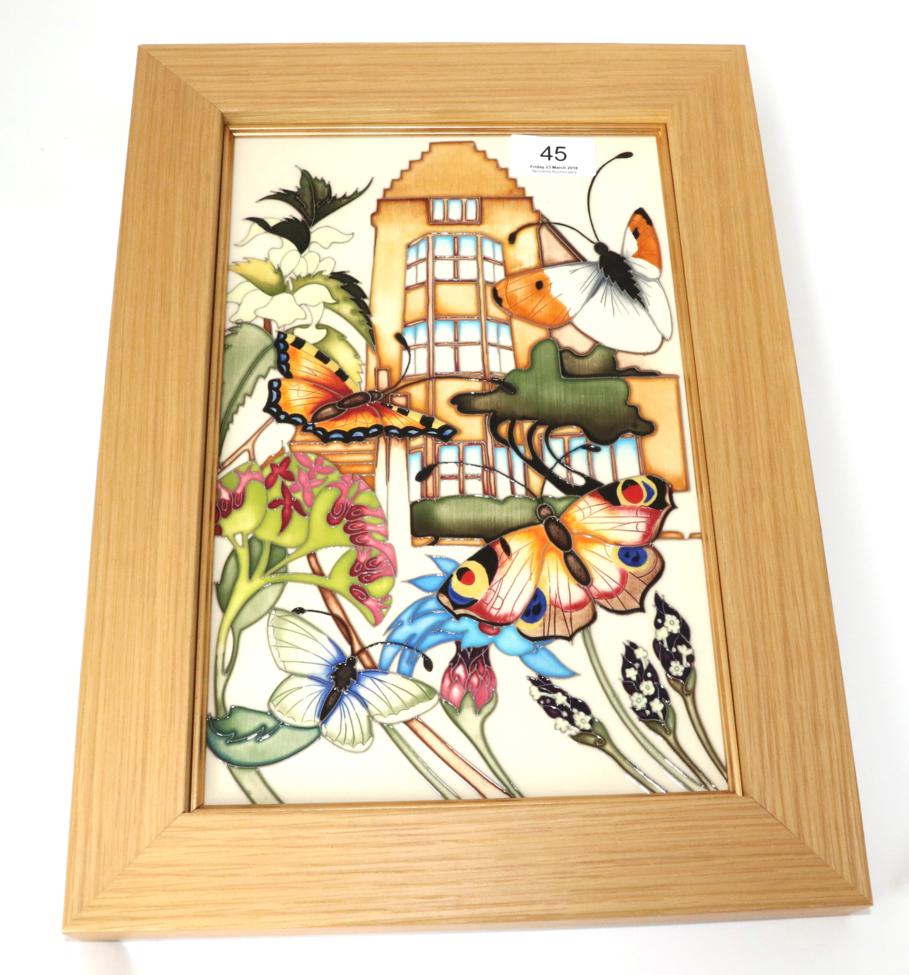 A modern Moorcroft pottery Chartwell House pattern plaque by Emma Bossons, 85/100, with painted