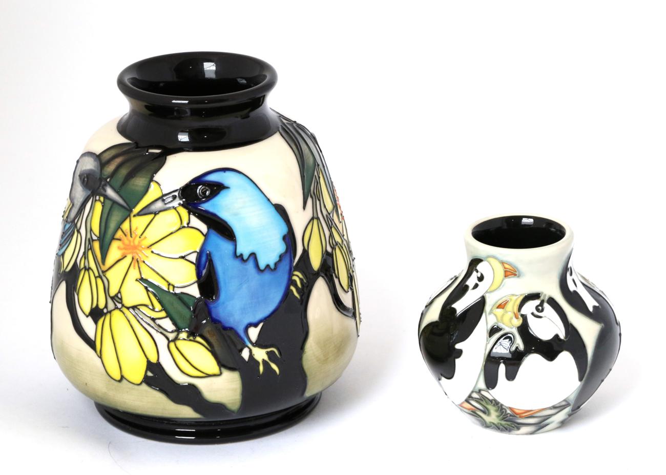 A modern Moorcroft pottery TRIAL vase, with painted and impressed marks and dated 7.1.16, 15cm