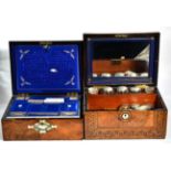 A 19th century inlaid burr walnut vanity case, together with a mother of pearl inlaid walnut