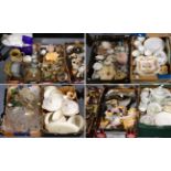 Nine boxes of miscellaneous household china and glass including Edinburgh Crystal, Swarovski