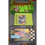 Subbuteo Table Soccer, Continental Cub edition, with various boxed accessories; and a Scalextric