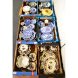 A quantity of china, blue and white Willow, Losol ware etc (six boxes)