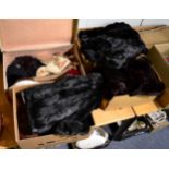 Black coney fur jacket and other assorted fur jackets, stoles, collars and accessories (in a