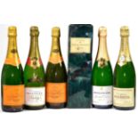A Mixed Parcel of Champagne Comprising: Bollinger 1975; Veuve Cliquot NV (x2); Heidsieck NV; Moet