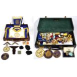 A Collection of Masonic Yorkshire West Riding Provincial Regalia, including an apron, pair of cuffs,