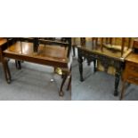 A carved three drawer table and a mahogany centre table on claw and ball feet (2)