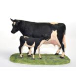 Border Fine Arts 'Friesian Cow and Calf' (Style One), model No. L34 by Ray Ayres, limited edition