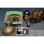An assortment of silver plate and a plaster figure group