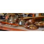 Skillet pans, copper and brass ware