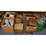 A collection of items including ceramics, glass, a pub sign, cobblers items, etc (19 boxes)