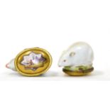 A Pair of Meissen Style Bonbonnieres, late 19th century, each in the form of a mouse, the hinged