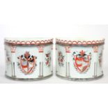 A Pair of Pearlware Bough Pots, circa 1810, of demi-lune form moulded with arcading and fluted