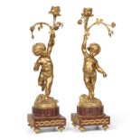 Matharin Moreau (August Louis) 1834-1917: A Pair of Gilt Bronze Candelabra, in the form of