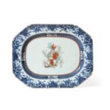 A Chinese Armorial Porcelain Platter, Qianlong, of canted rectangular form, painted in famille