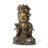 A Chinese Parcel Gilt Bronze Figure of Bodhisattva, Ming period, seated in dhyanasana with right