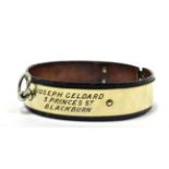 A Late Victorian White Metal and Leather Dog Collar, inscribed JOSEPH GELDARD 3 PRINCES ST