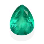 A Loose Pear Cut Emerald, weighing 19.18 carat The emerald is accompanied by an Emerald Report