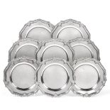 A Set of Eight Victorian Scottish Silver Plates, J. McKay, Edinburgh 1849, shaped circular with