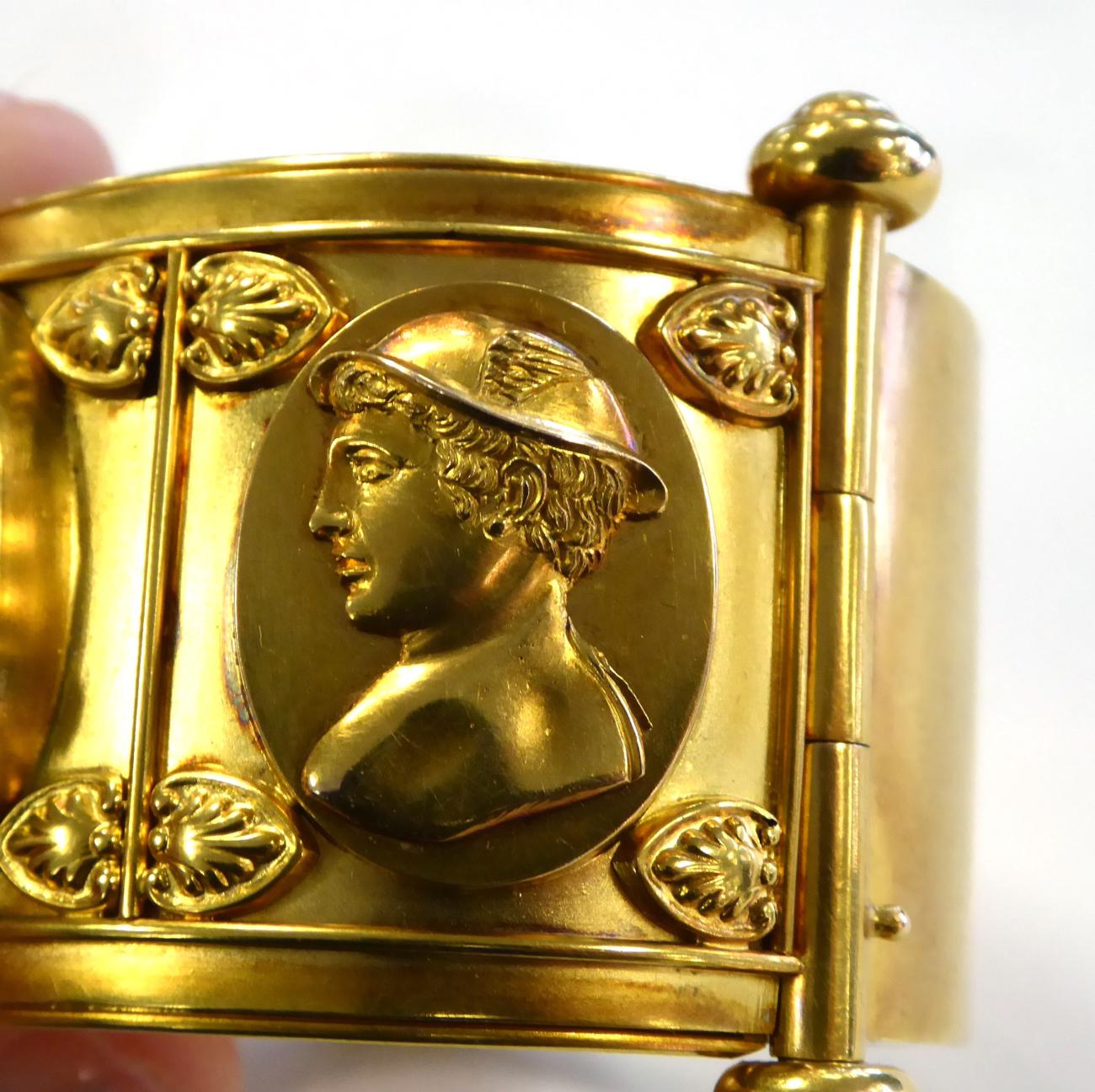 A Victorian Bangle, with applied panels depicting the busts of Jupiter, Mars and Mercury, measures - Image 5 of 8