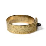 A Brass Dog Collar, early 19th century, inscribed WALTER BARLOW / Potseller / CHESTERTON, 10cm