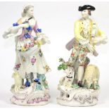 A Pair of Bow Porcelain Figures of a Shepherd and Shepherdess, circa 1765, he holding bagpipes, a