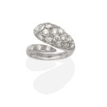 An 18 Carat White Gold Diamond Snake Ring, inset with round brilliant cut diamonds to a snake