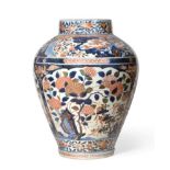 An Imari Porcelain Baluster Jar, circa 1700, typically painted with panels of flowering branches