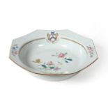 A Chinese Armorial Porcelain Octagonal Basin, Qianlong, painted in famille rose enamels with a