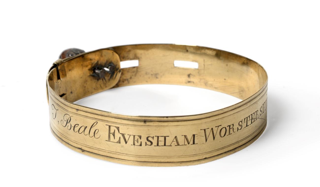 A George III Brass Dog Collar, inscribed T.Beale EVESHAM WORSTERSHIRE 1797 within reeded borders,