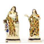 A Pair of Prattware Figures of Faith and Charity, possibly Herculaneum, circa 1800, each wearing