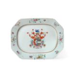 A Chinese Armorial Porcelain Platter, Qianlong, painted in famille rose enamels with the arms of